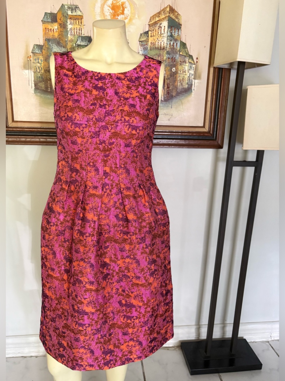 Tory Burch Silk Pink and Orange Floral Midi Dress Size 4